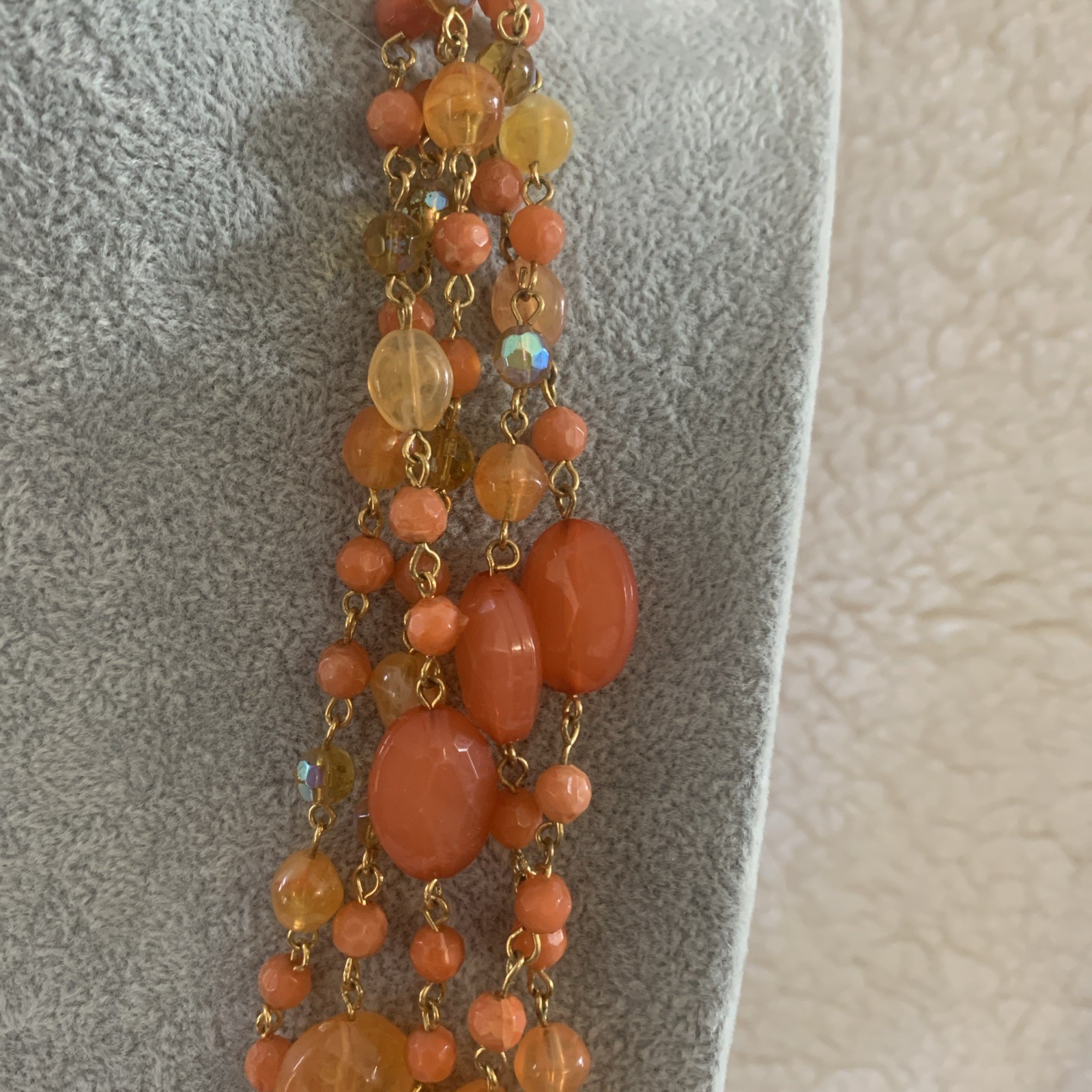 Joan Rivers Necklace Orange Amber Beads 5 Strands Various Lengths Very Good Cond
