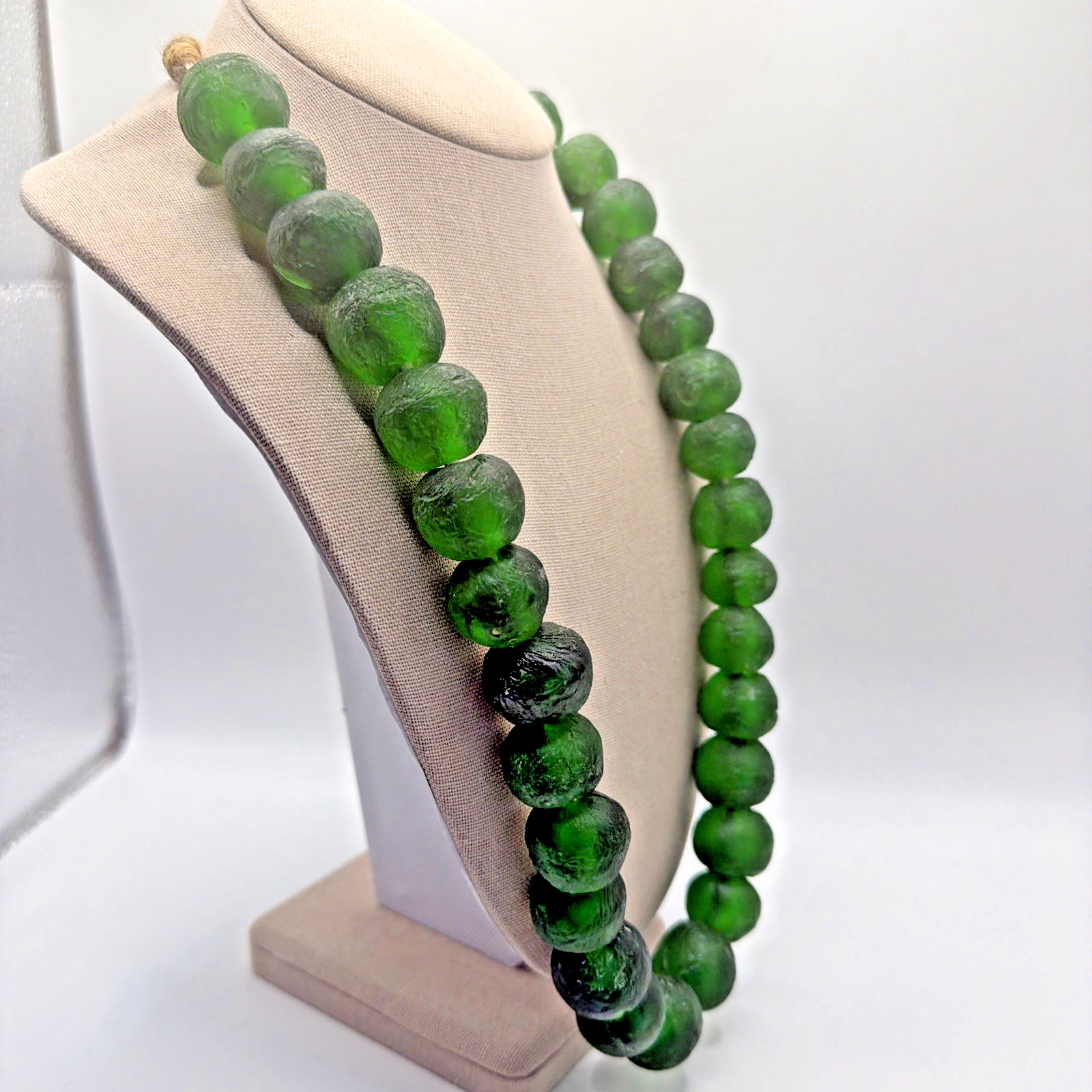 African Recycled Green Glass Trade Beads Large