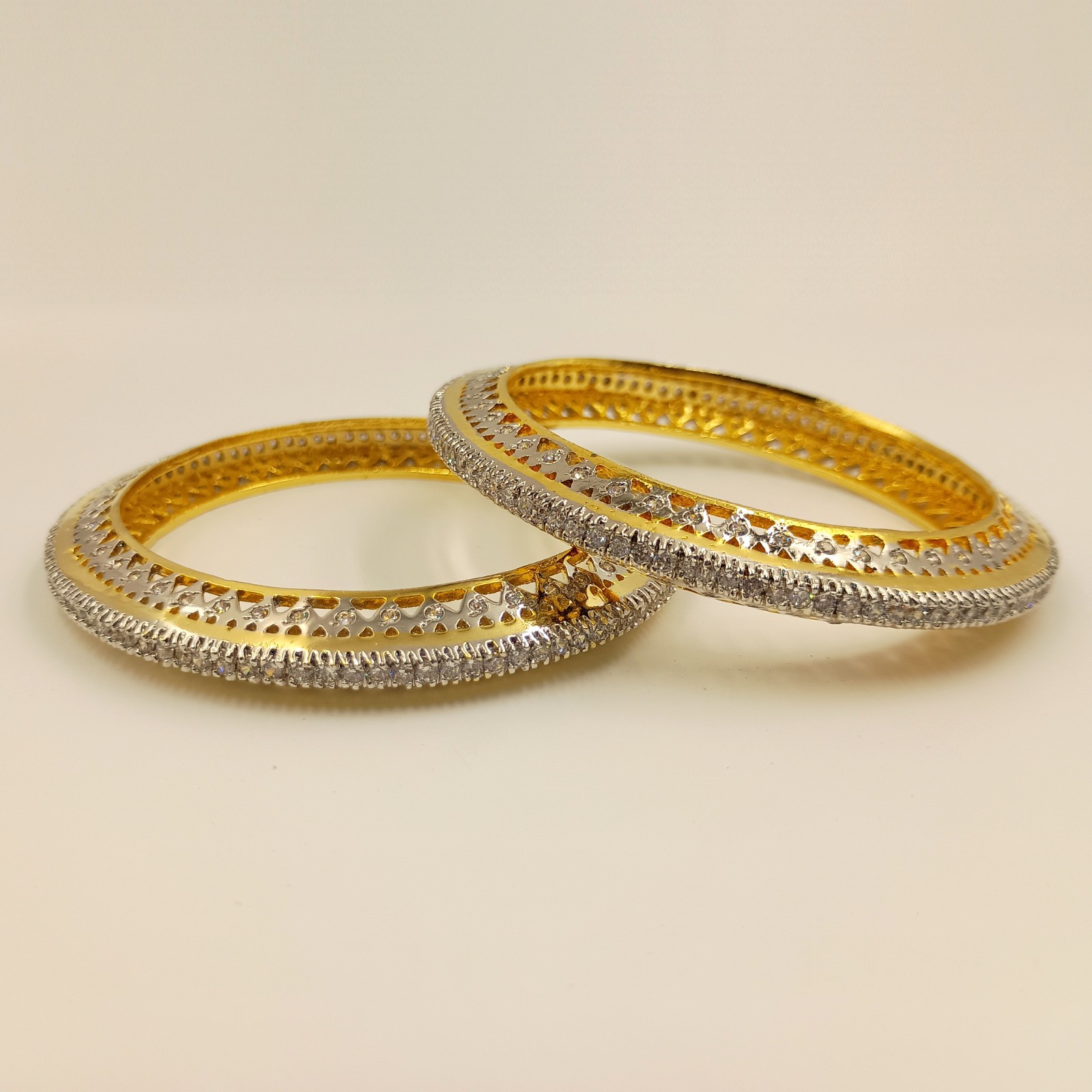 South Indian Style CZ Bangle Set, 22K Gold Plated, Elegant Handmade Bridal Set