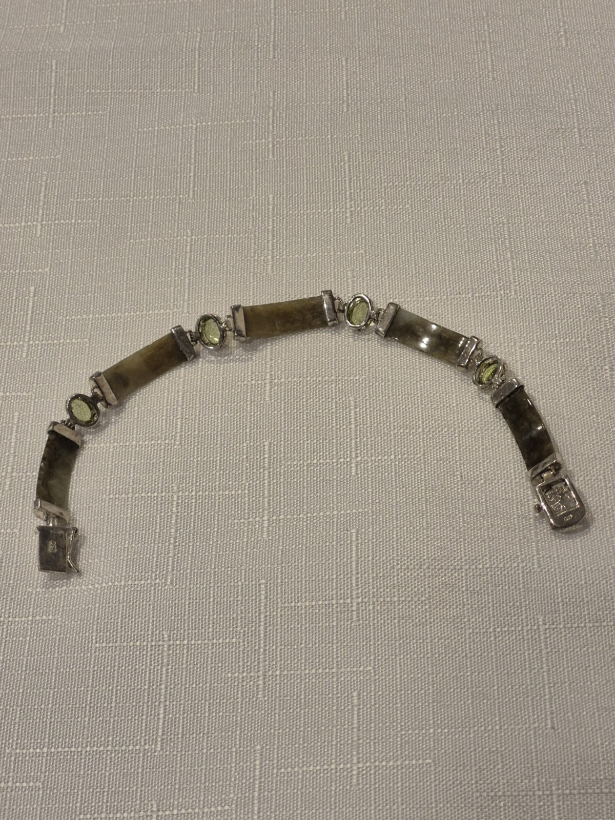 Vintage Sterling Silver 925 Jade & Green Gemstones Panel Bracelet 7.5″ DBJ EUC