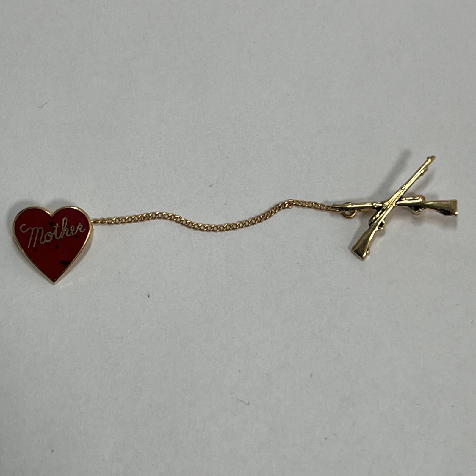 Vintage US Military Mother enamel Pin Chain Goldtone Rifles USN
