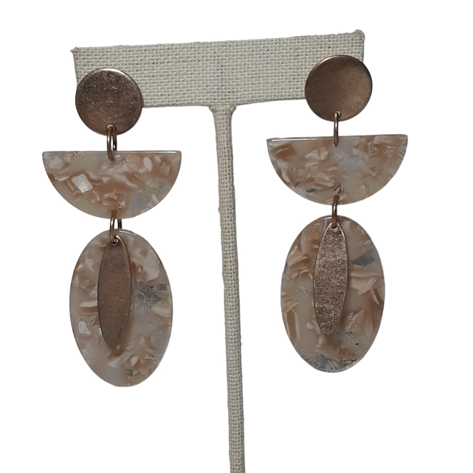 Pierced Dangle Drop Earrings Clear Acrylic with Mixed Inlay Materials 3″