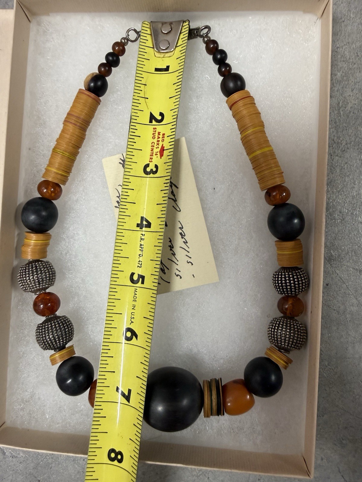 Vintage Chunky Ethnic Statement Necklace – Horn, Amber, African Paper Beads