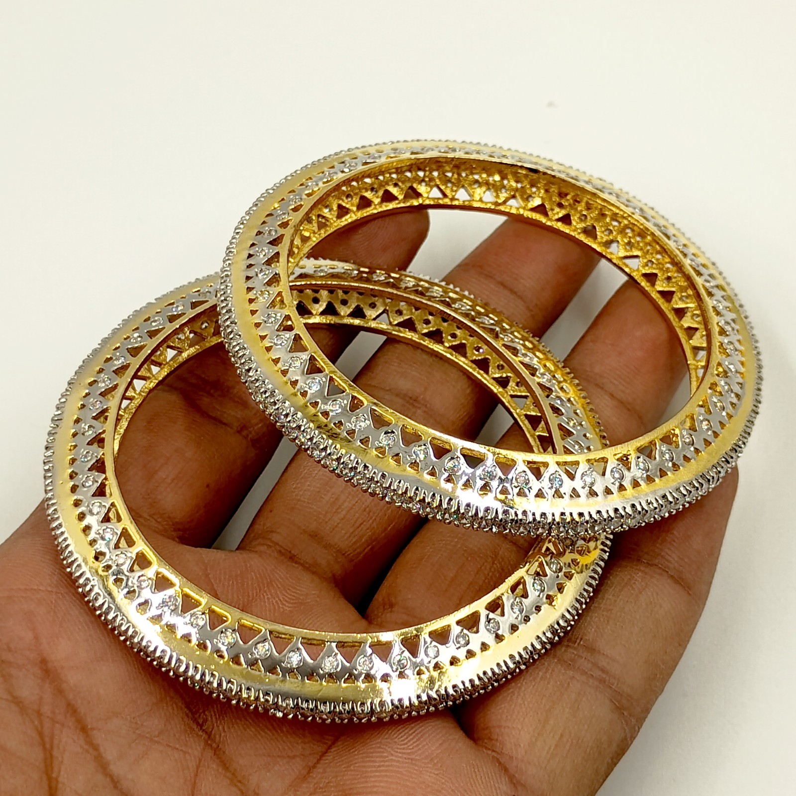 South Indian Style CZ Bangle Set, 22K Gold Plated, Elegant Handmade Bridal Set