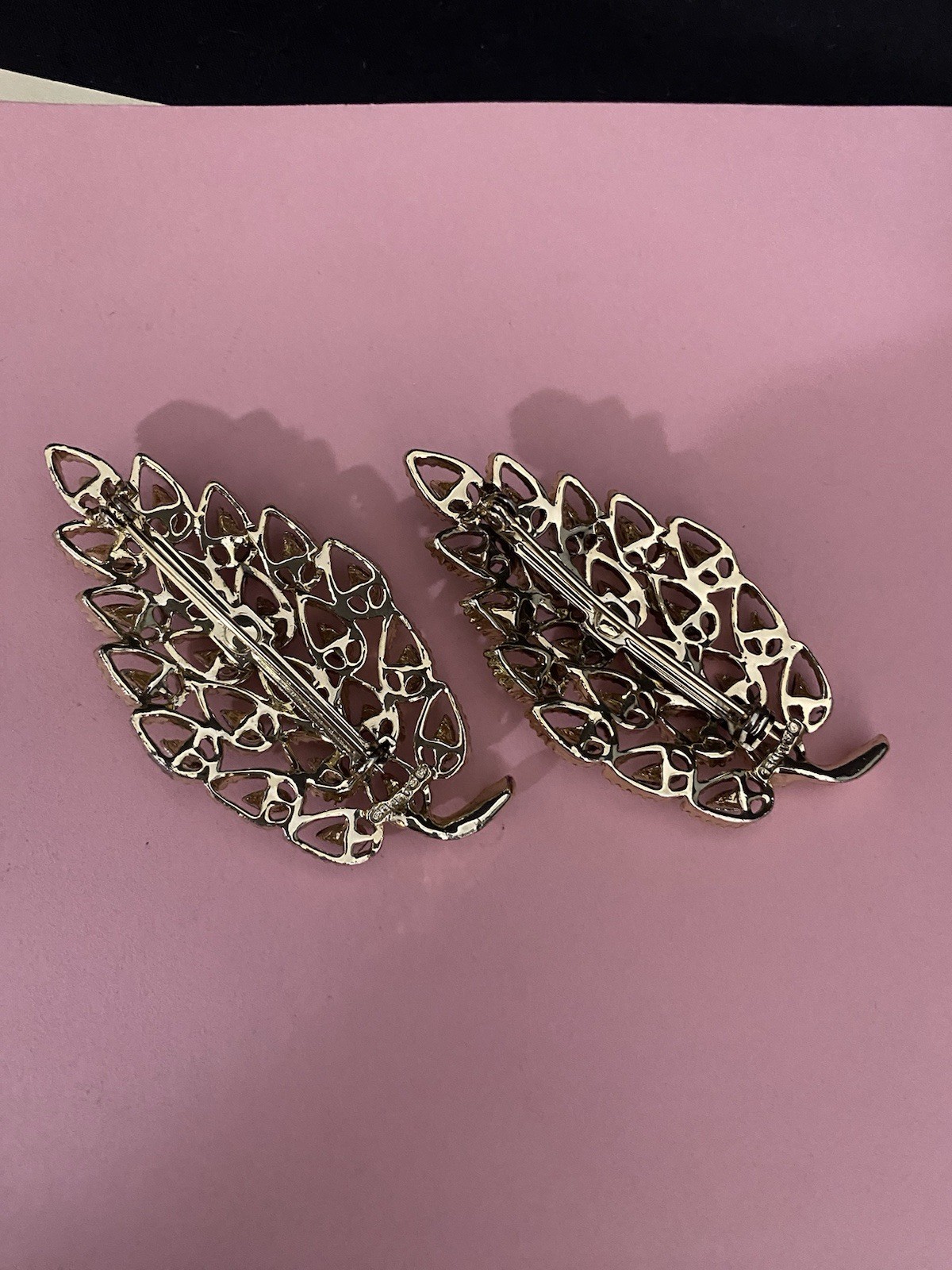 2 Vintage Pins Gerry’s Goldtone Leaves with Purple and Black Accents