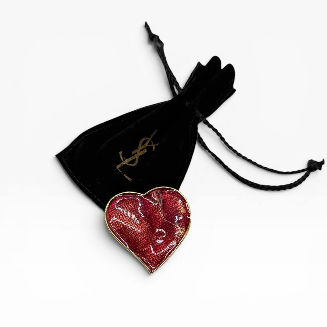 YSL Red Heart Brooch Pendant Vintage 1990s Enamel Yves Saint Laurent