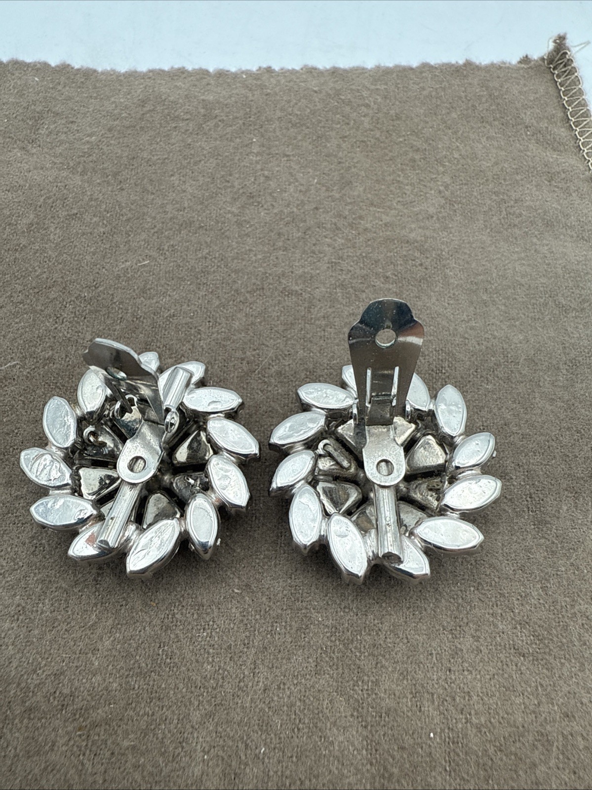 Vintage Clear Rhinestone Tiered Clip On Earrings Silver Tone