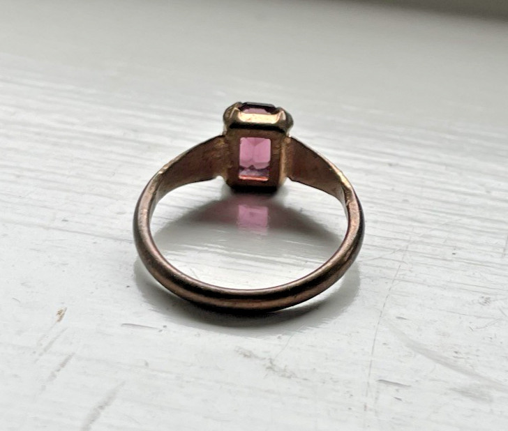 Art Deco Tombac Violet Crystal Ring – Size M