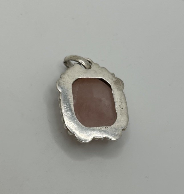 Vintage Faux Pink Stone Silver Pendant Jewelry Estate Find