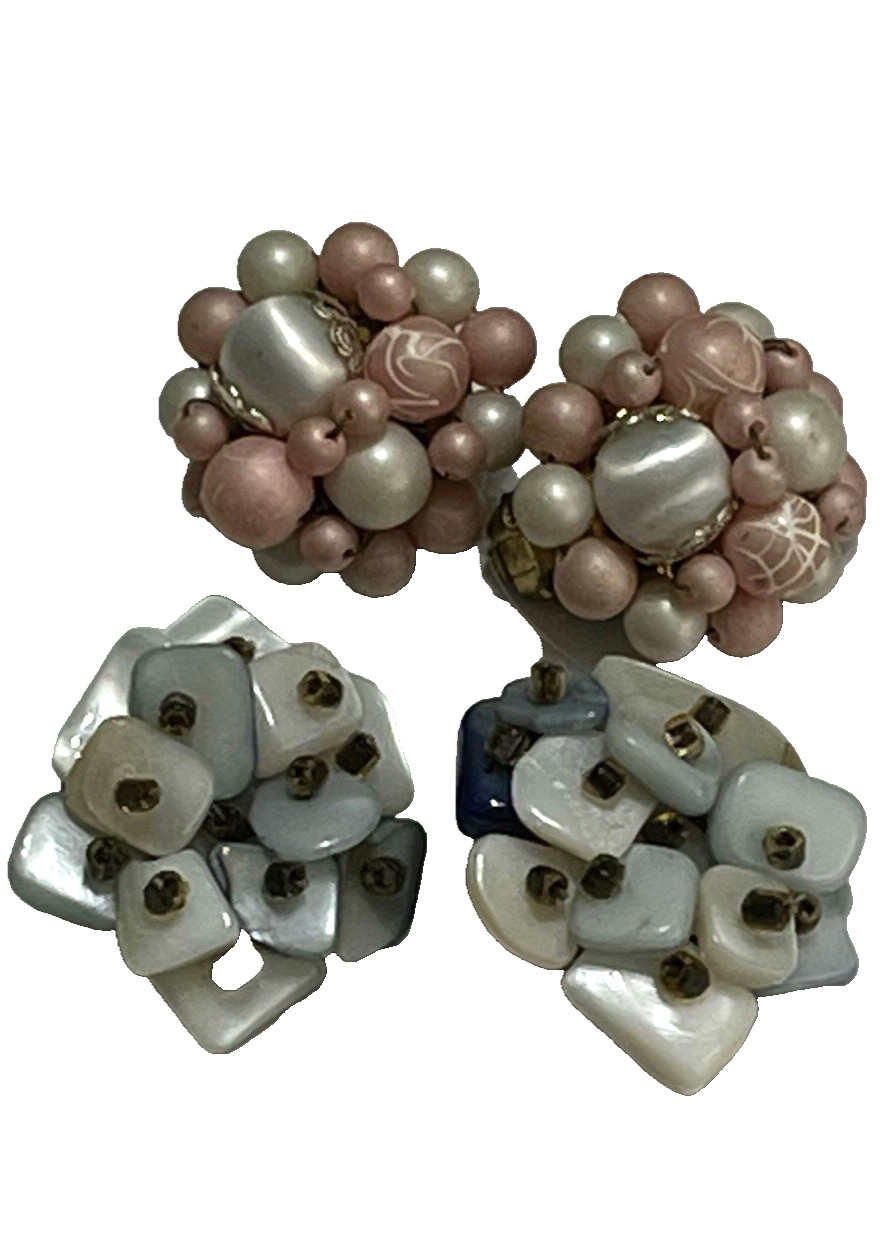 Vintage 10 Pairs Clip Earrings 6 Signed Japan & Hong Kong + Rhinestones # 112