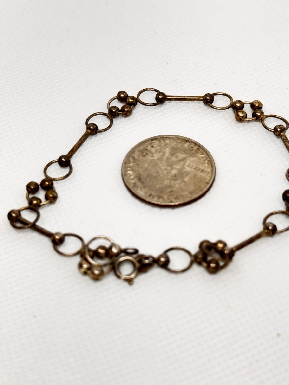 Vintage Sterling Silver Bead & Bar Link Bracelet 8.5” 6.2g Handmade