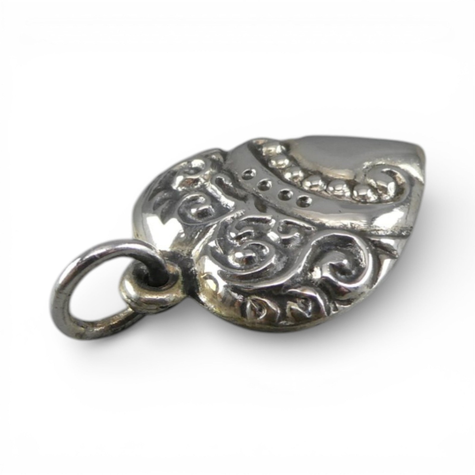 Sterling Silver HEART Charm for Bracelet SCROLL Necklace Pendant VINTAGE New OLD