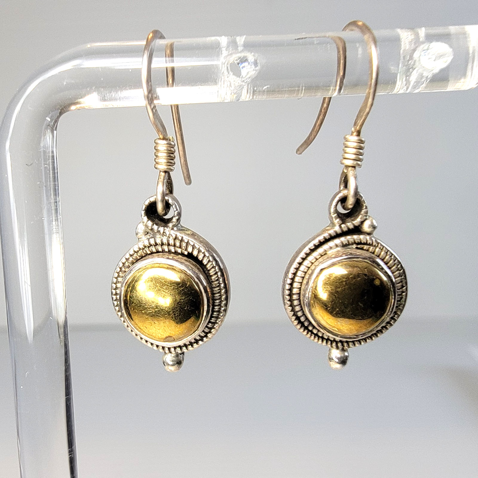 Vintage Gold Hematite Sterling Silver 925 Earrings Two Tone Dangle Drop 1″ Lobe