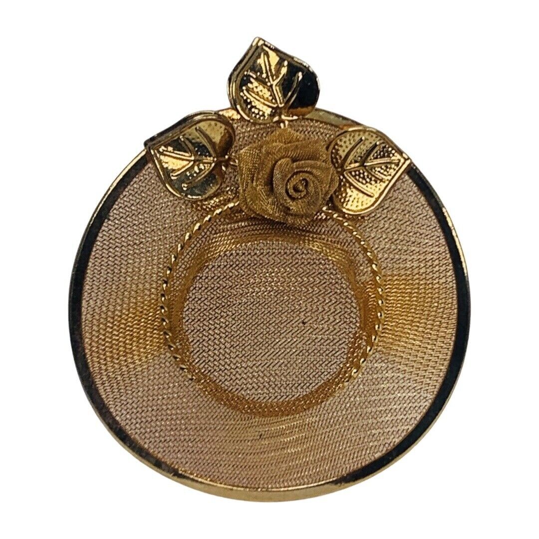 Gold Tone Sun Hat Brooch 2.5″ Pin