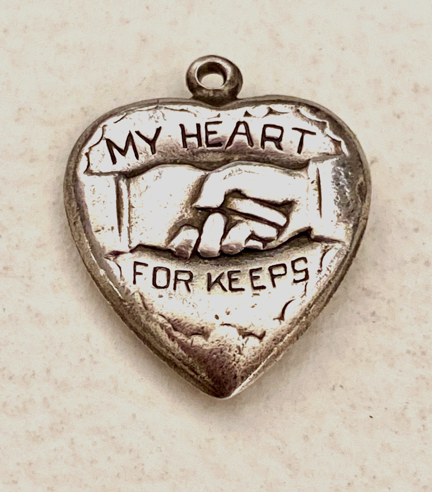 Antique Sterling Silver Puffy Heart Charm My Heart For Keeps