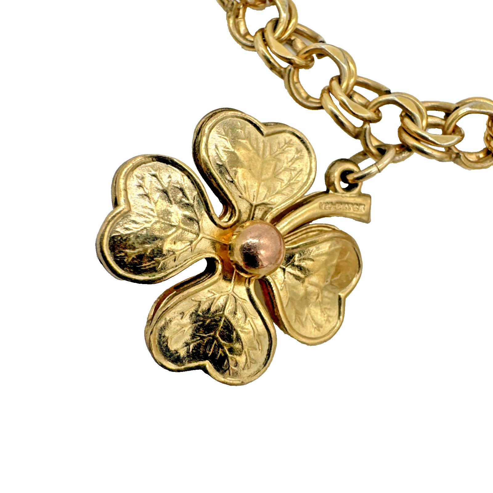 Vintage Elco 12K GF Lucky Charm Bracelet Clover Horseshoe Gold Filled 4″