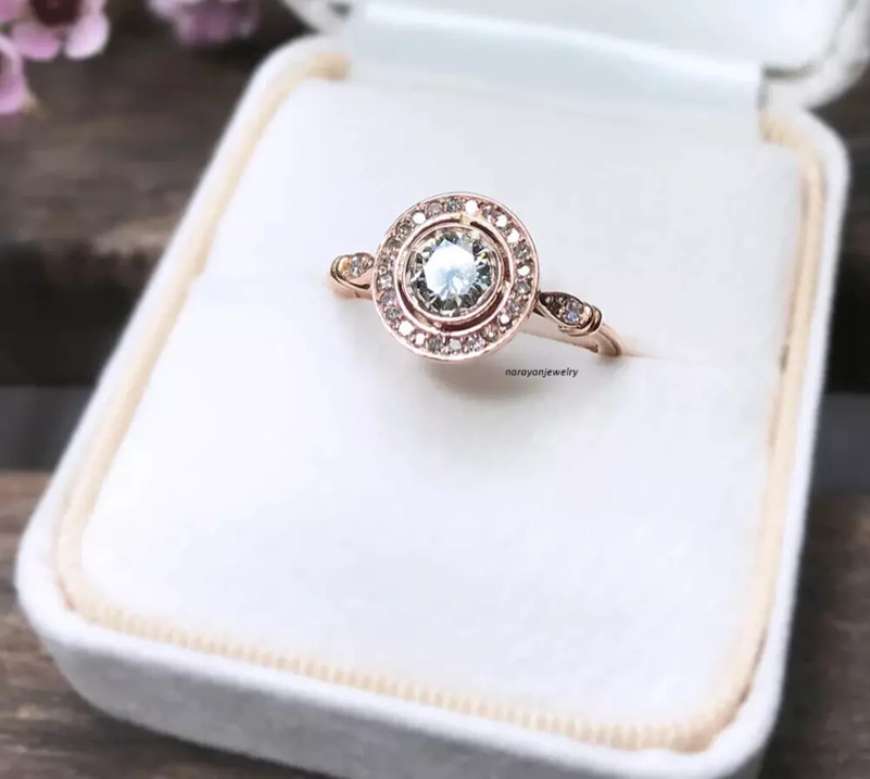 2Ct Vintage Art Deco Style Lab-Created Diamond Engagement Ring 14K Rose Gold FN