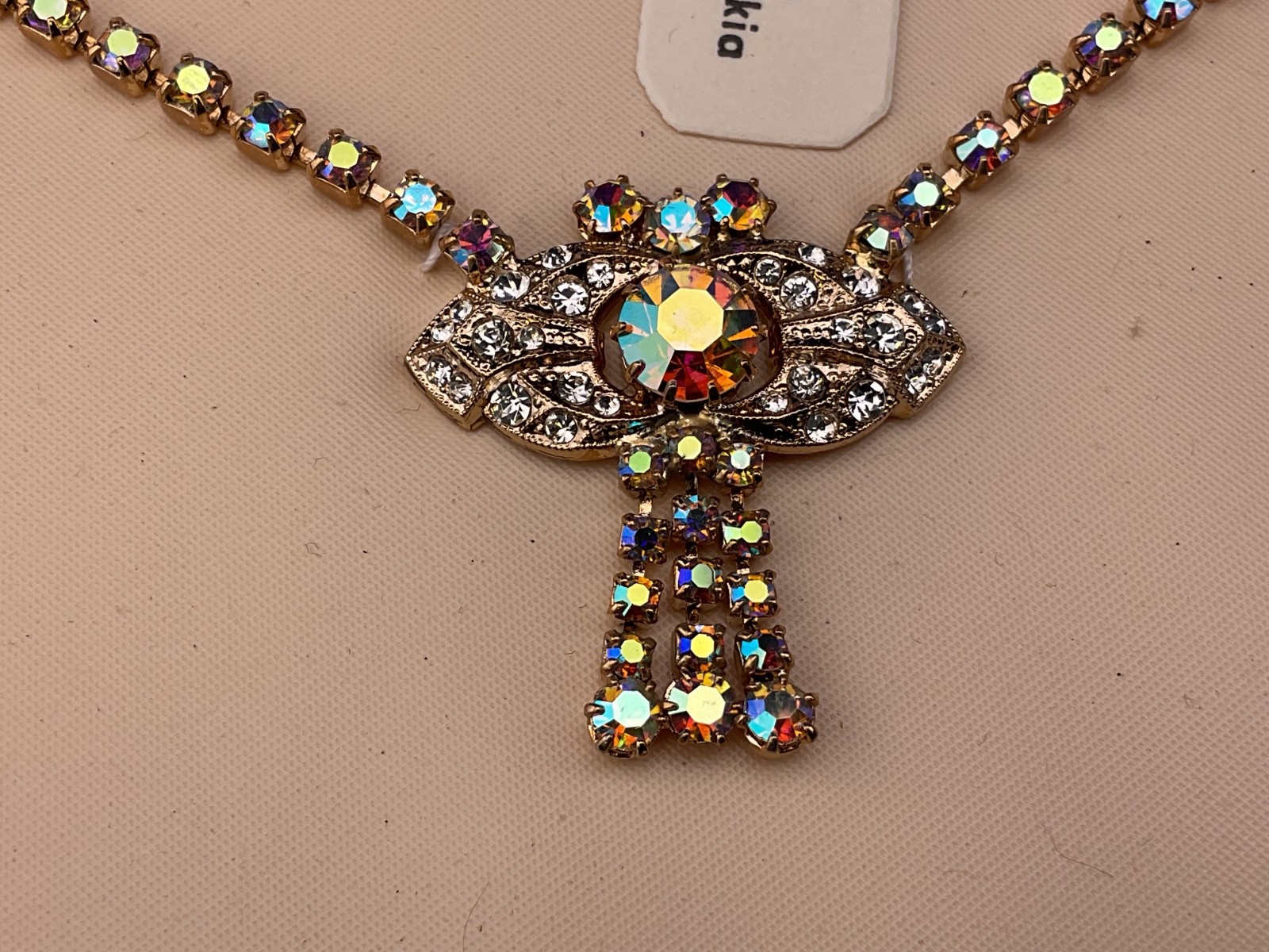 vintage set of czech crystal jewelry, necklace, bracelet,ring and earrings