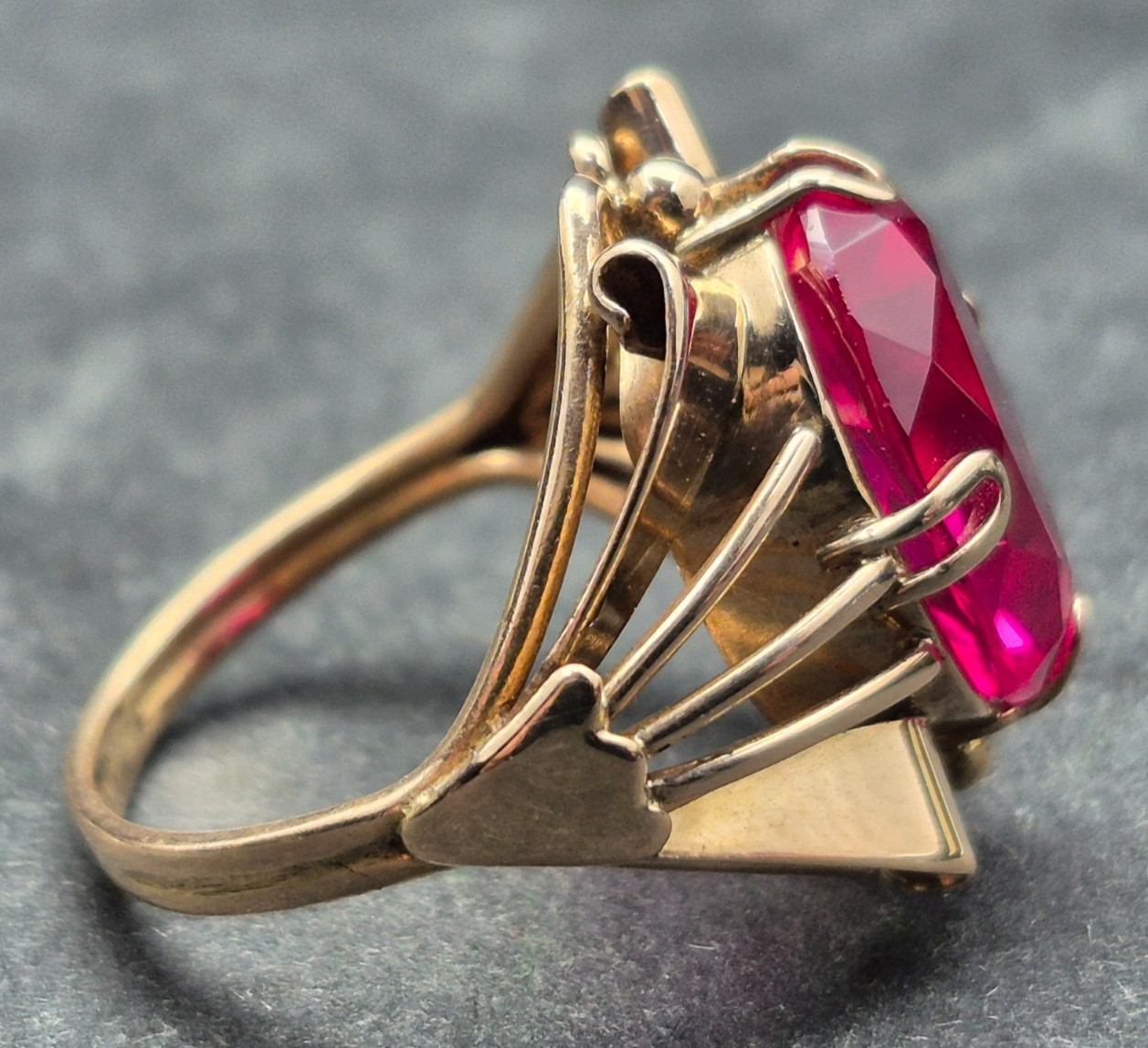 Vintage Soviet 14K Rose Gold Ring 583 with Ruby Stone • Original USSR Jewelry