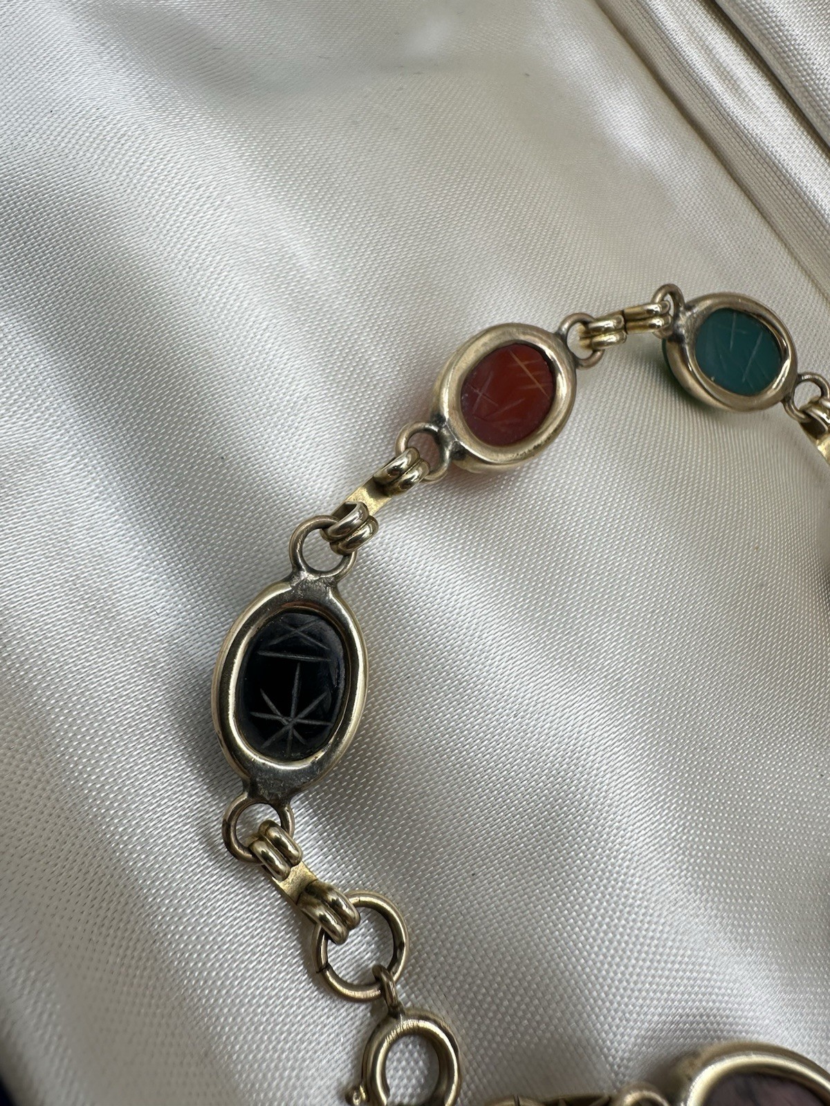 VTG 12k Gold Filled Multi Gemstone Scarab Bracelet 8in 12g Signed Estate Read