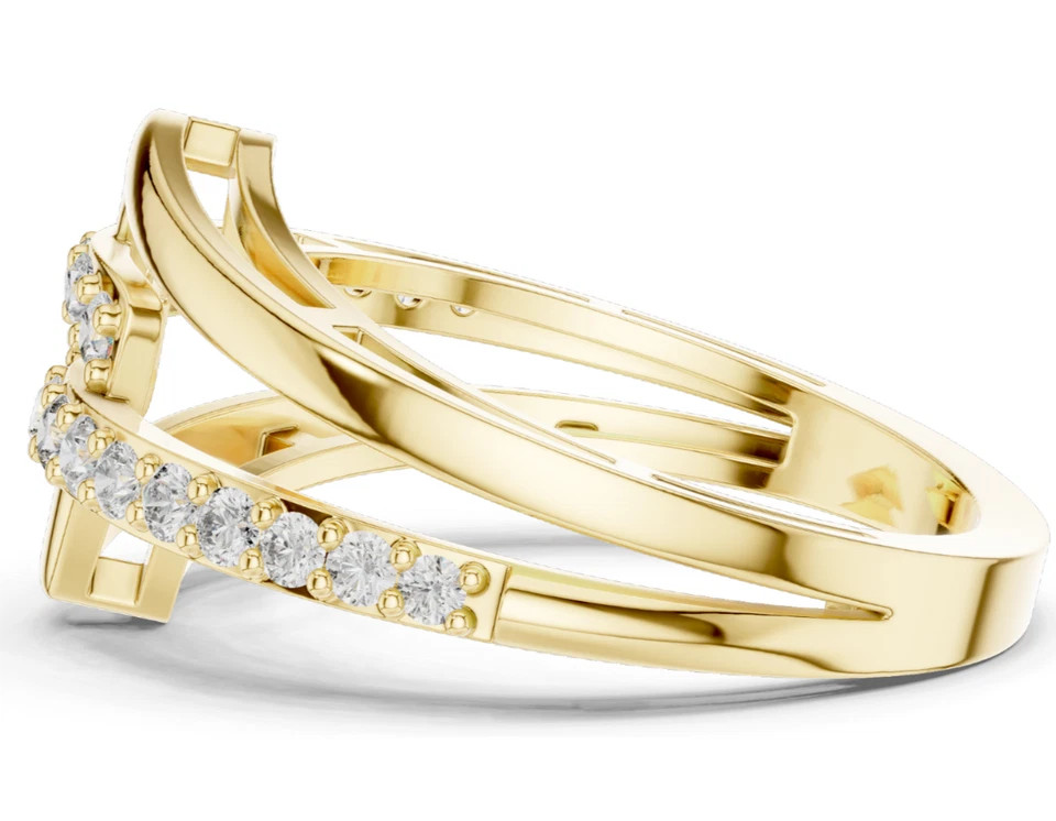 Round Cut 0.30TCW White Moissanite Interlocking Party Ring In 10K Yellow Gold FN