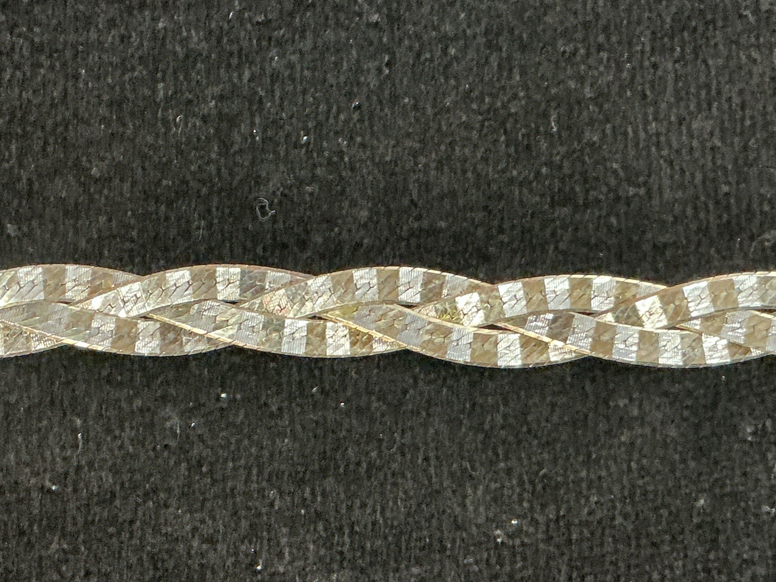 7.5” Milor Italy Gold Tone ETCHED BRAIDED Sterling Silver Bracelet Herringbone