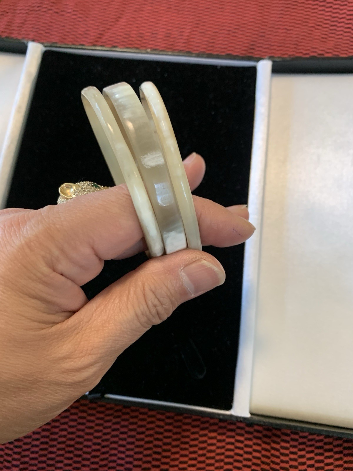 Vintage Boho Bangle Bracelets In White, Cream Colors Bovine Bone Set Of 3