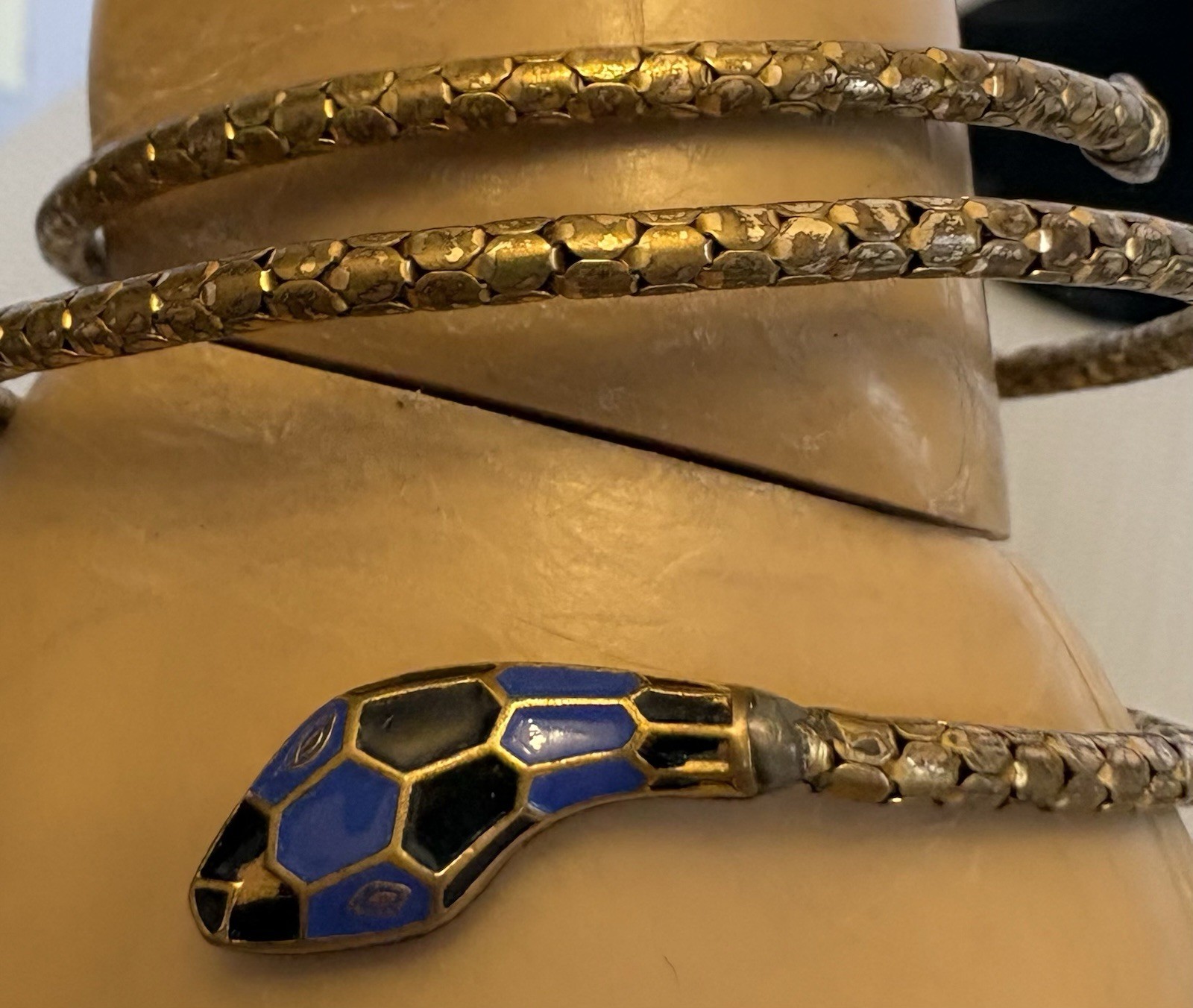 German Art Deco Enamel Coiled Snake Bracelet Torque Choker Flexible Gaspipe Wrap
