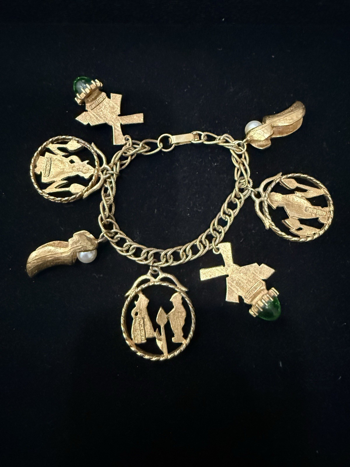 Vintage Florenza Signed Dutch Holland Gold Tone Charm Designer Bracelet!