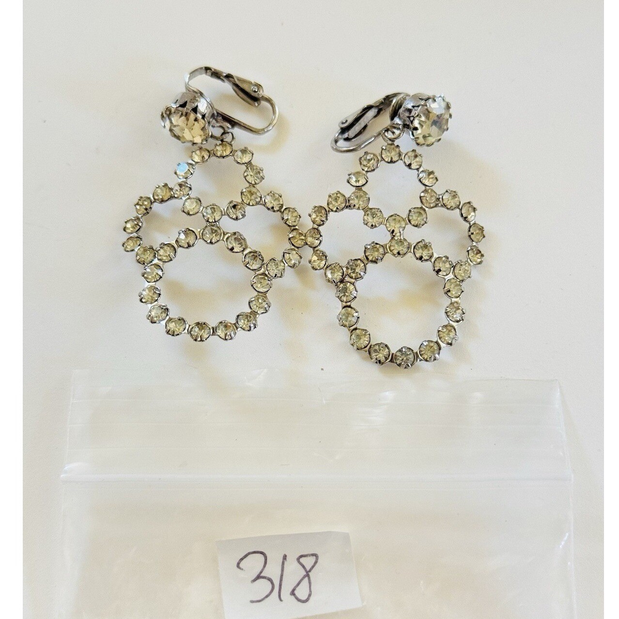 Jeweled art deco Earrings VTG Clip Austrian Crystal Rhinestone Sparkly Dangle 2″