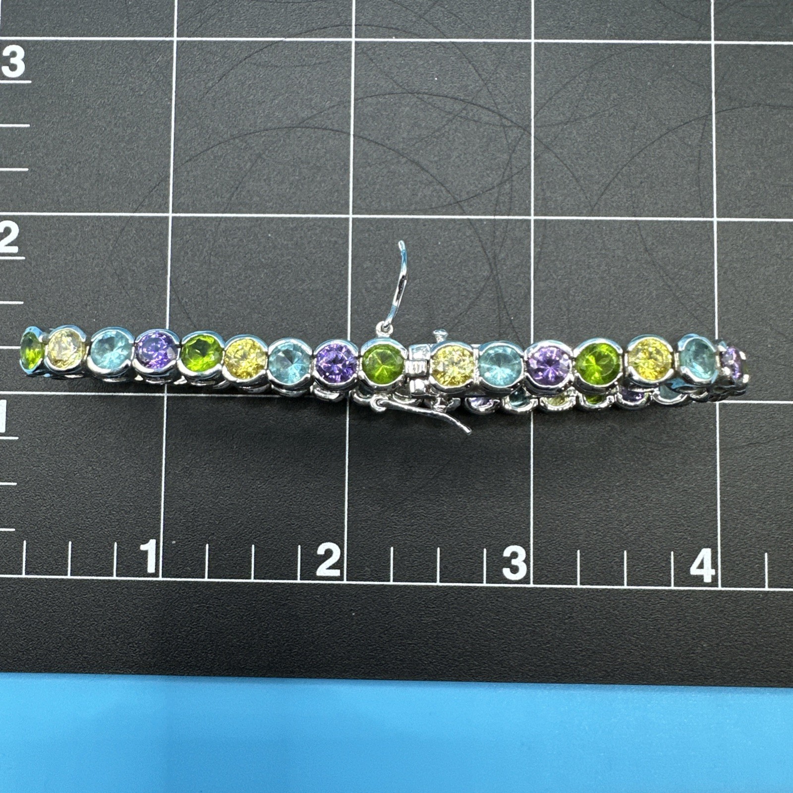 Vintage Suzanne Somers MultiColor Bezel 925 Silver Bracelet 7.5in/Necklace 18in