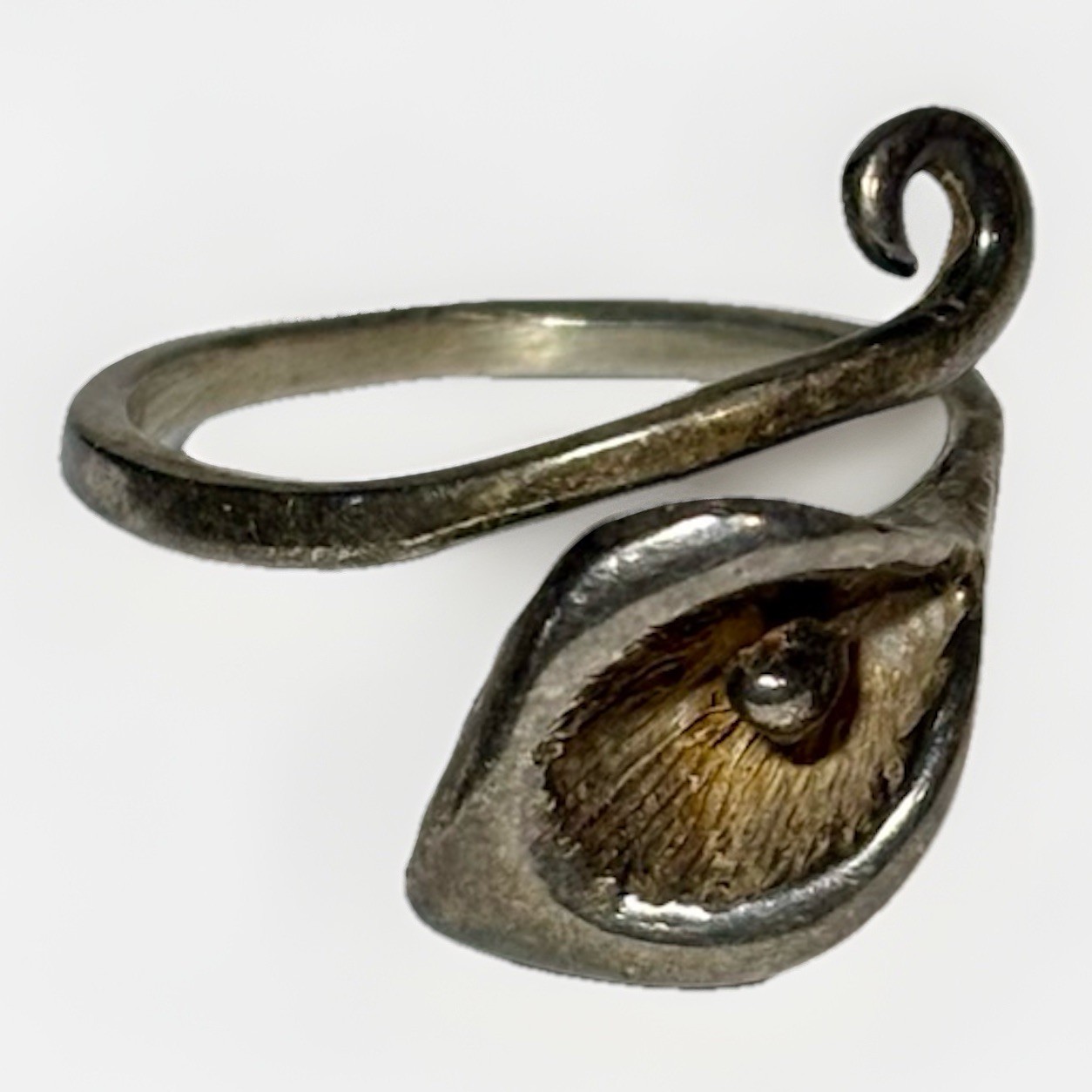 Vtg Sterling Silver Calla Lily Adjustable Bypass Ring