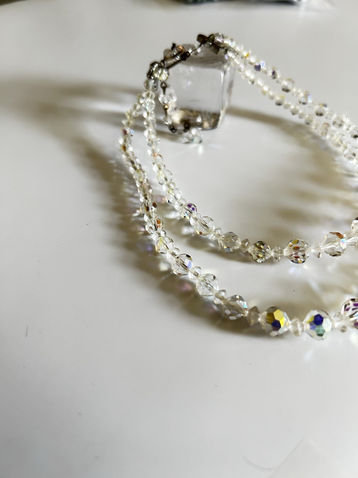 Vintage/Estate Aurora Borealis Crystal Double Stand Necklace
