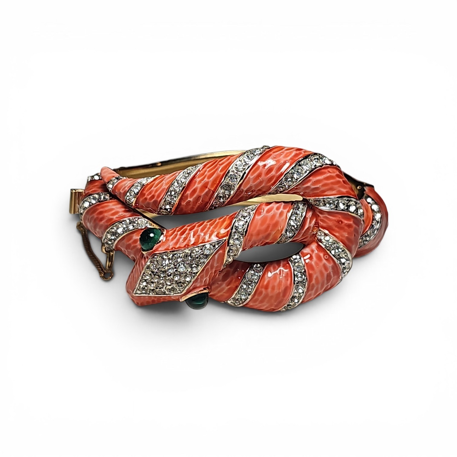 Vintage Crown Trifari Garden Of Eden Pink Enamel Rhinestone Snake Bracelet