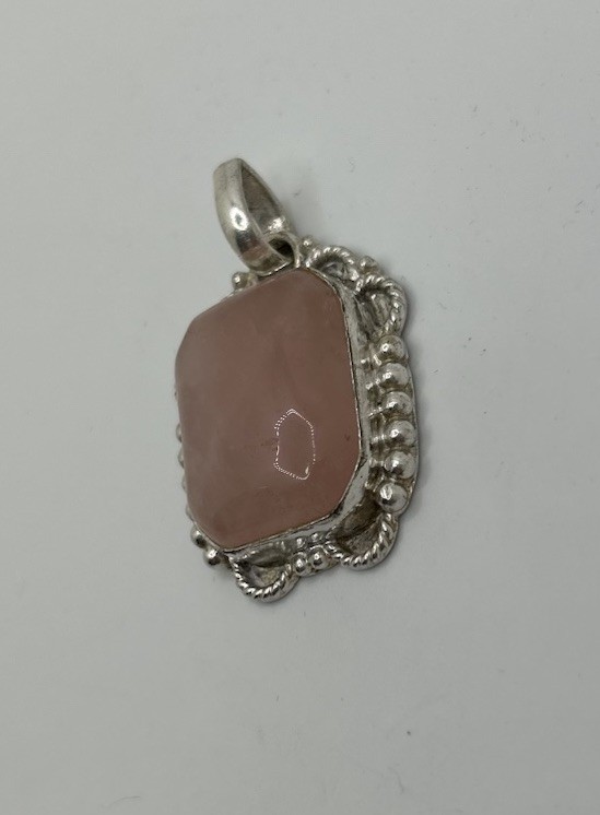 Vintage Faux Pink Stone Silver Pendant Jewelry Estate Find