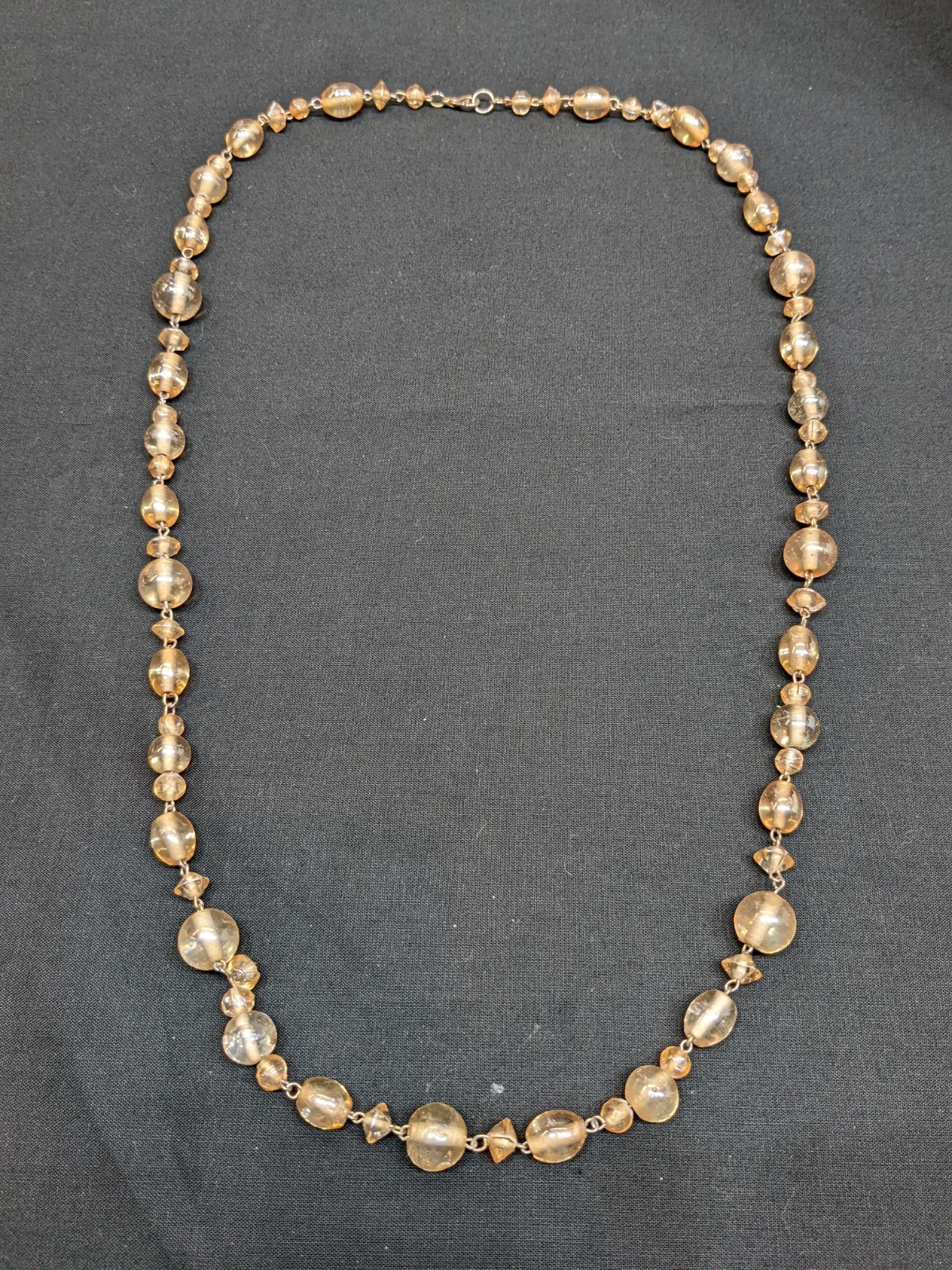 Vintage Champagne Glass Bead Necklace Chunky 70s 80s Gold Tone Long Retro ~34″