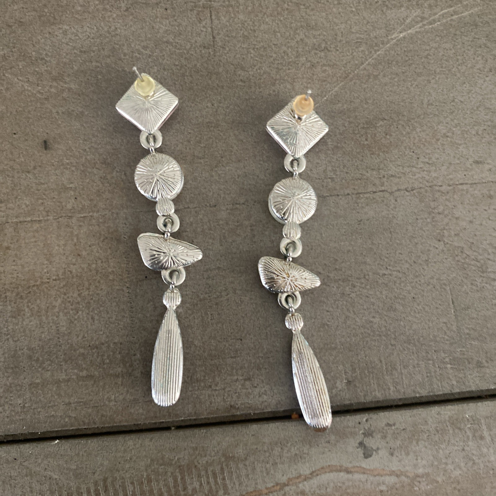 Earrings Dangle Drop Iridescent Rhinestone Silver Tone Statement Boho Chic Y2K