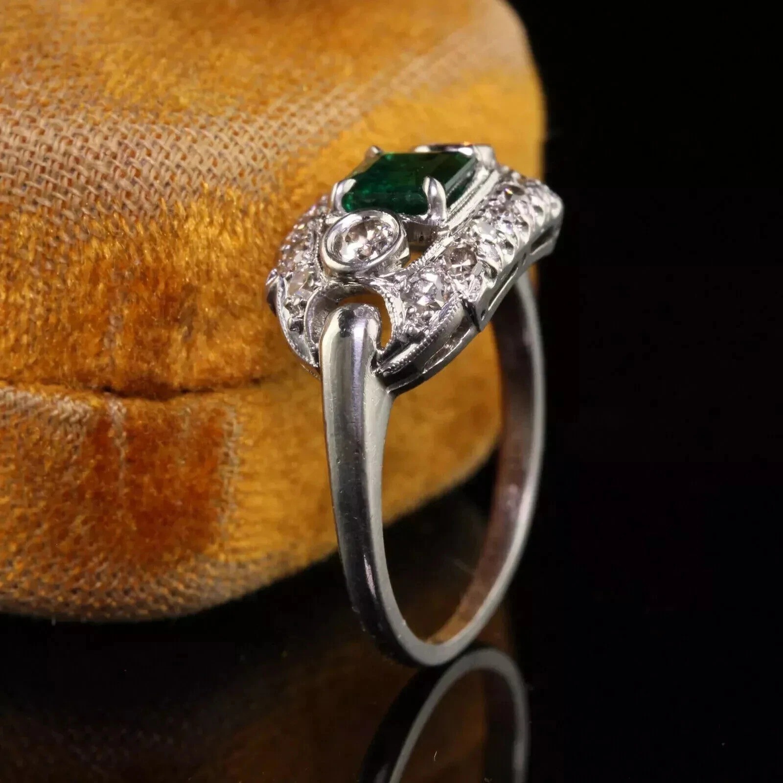 3.10Ct Art Deco Style Lab Created Emerald Anniversary 14K White Gold Finish Ring