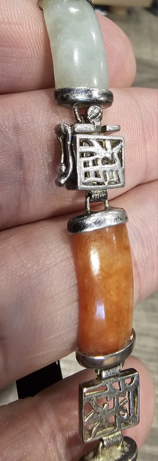 Vintage CFJ Manufacturing 925 Sterling Silver Jade, Black Onyx & Carnelian…