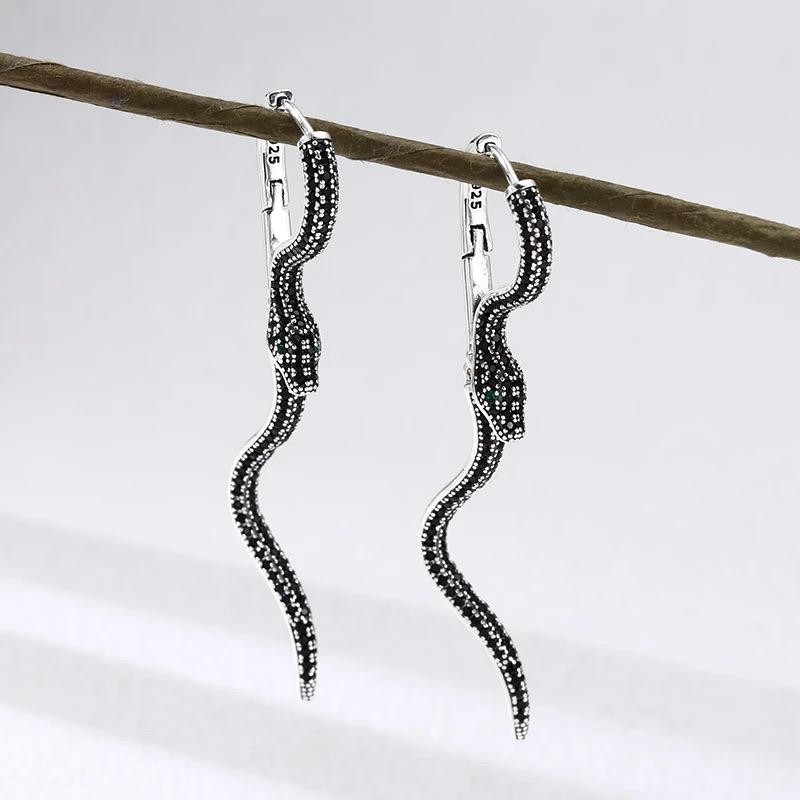 925 Sterling Silver Vintage Square Snake Earrings Retro Trendy Jewelry Gift