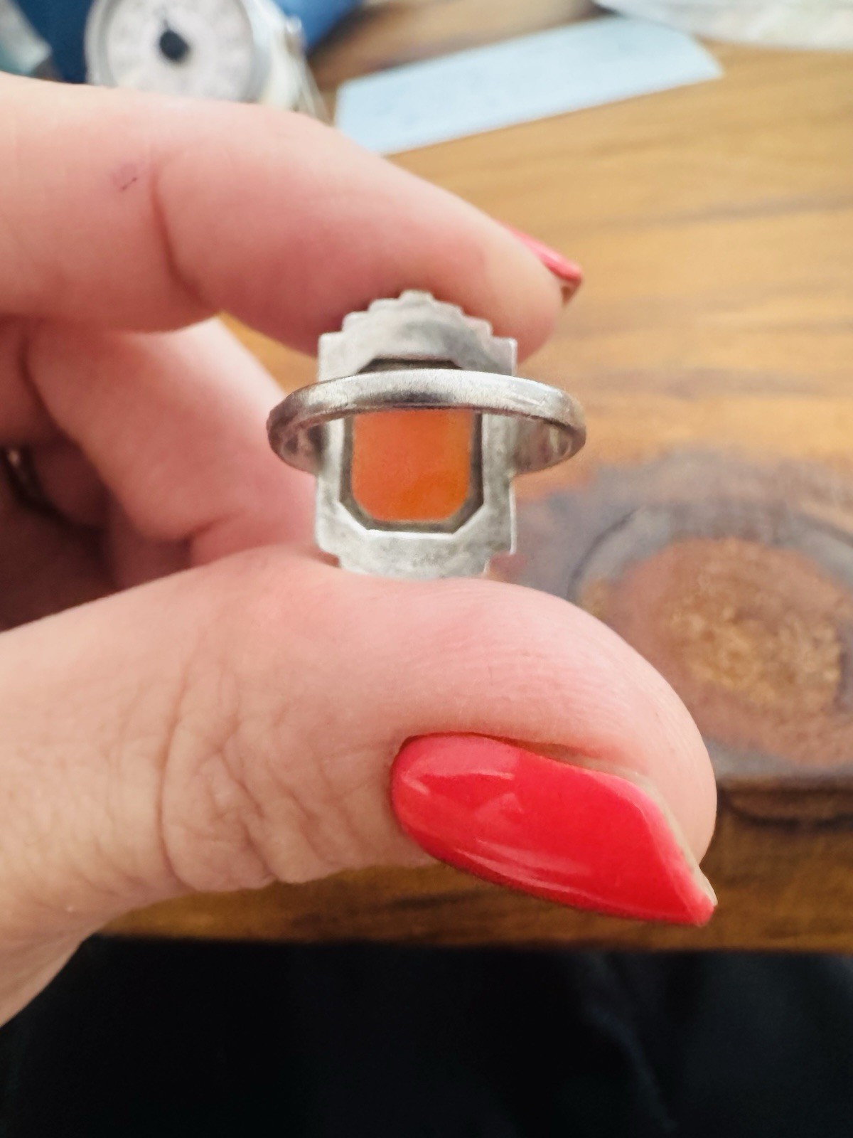 Vintage Carved Shell Cameo Marcasite cocktail band Ring size 4