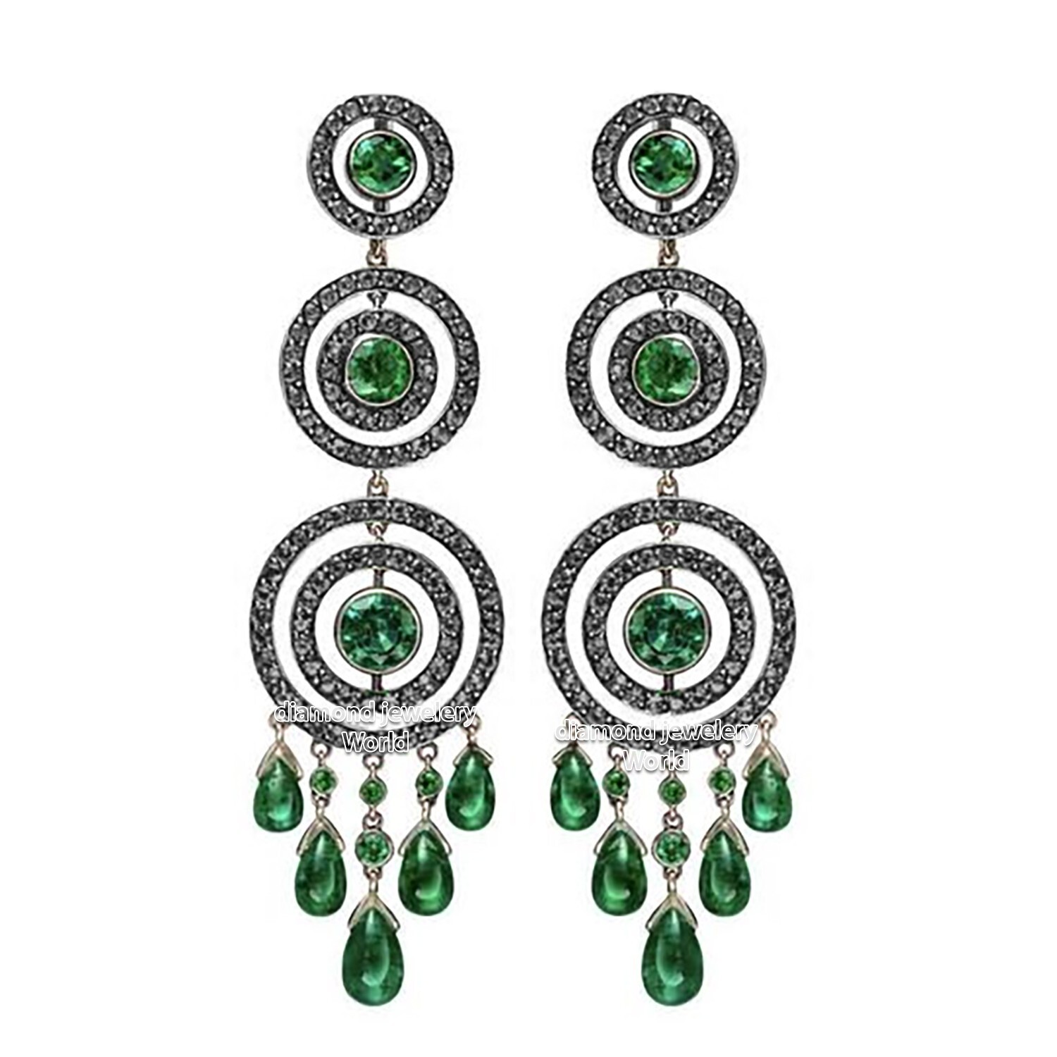 Gorgeous 2.85ctw Rose Cut Diamond Emerald Studded Silver Vintage Earring Jewelry