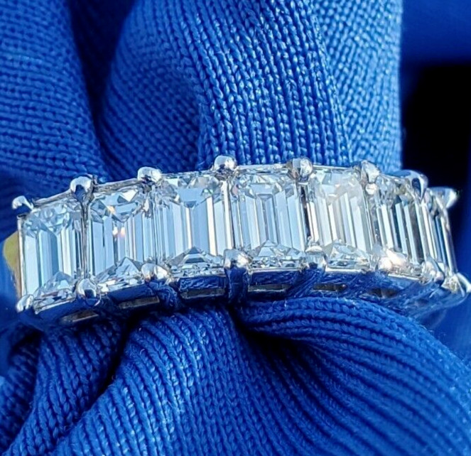 Original EARTH MINED DIAMOND Emerald cut Deco Wedding Band SOLID PLATINUM Ring 6