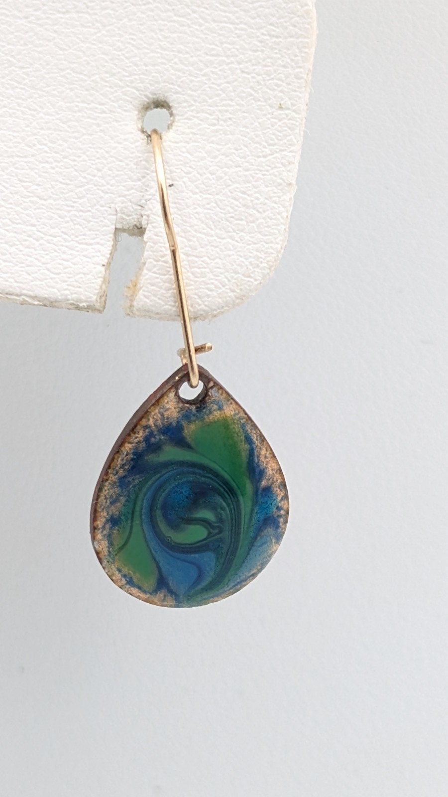 Enamel on Copper Dangle / Drop Earrings W/ 14kt Gold French Wire Clasp