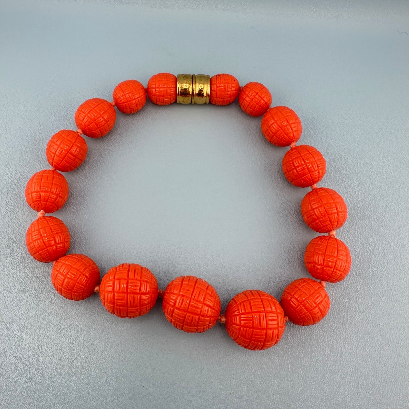 Vintage Chunky Orange Textured Bead Choker Collar Necklace Heavy Acrylic Retro