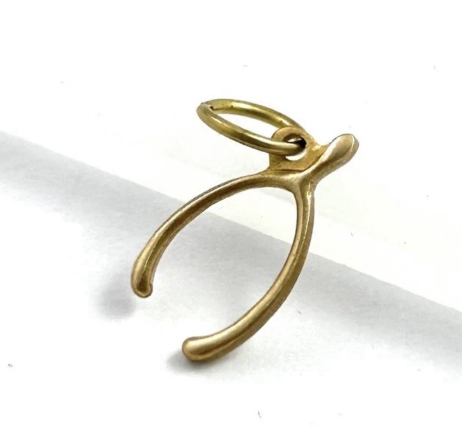 Vintage Charm Tiny Wishbone Dainty Necklace Pendant Brass Symbolic For Luck