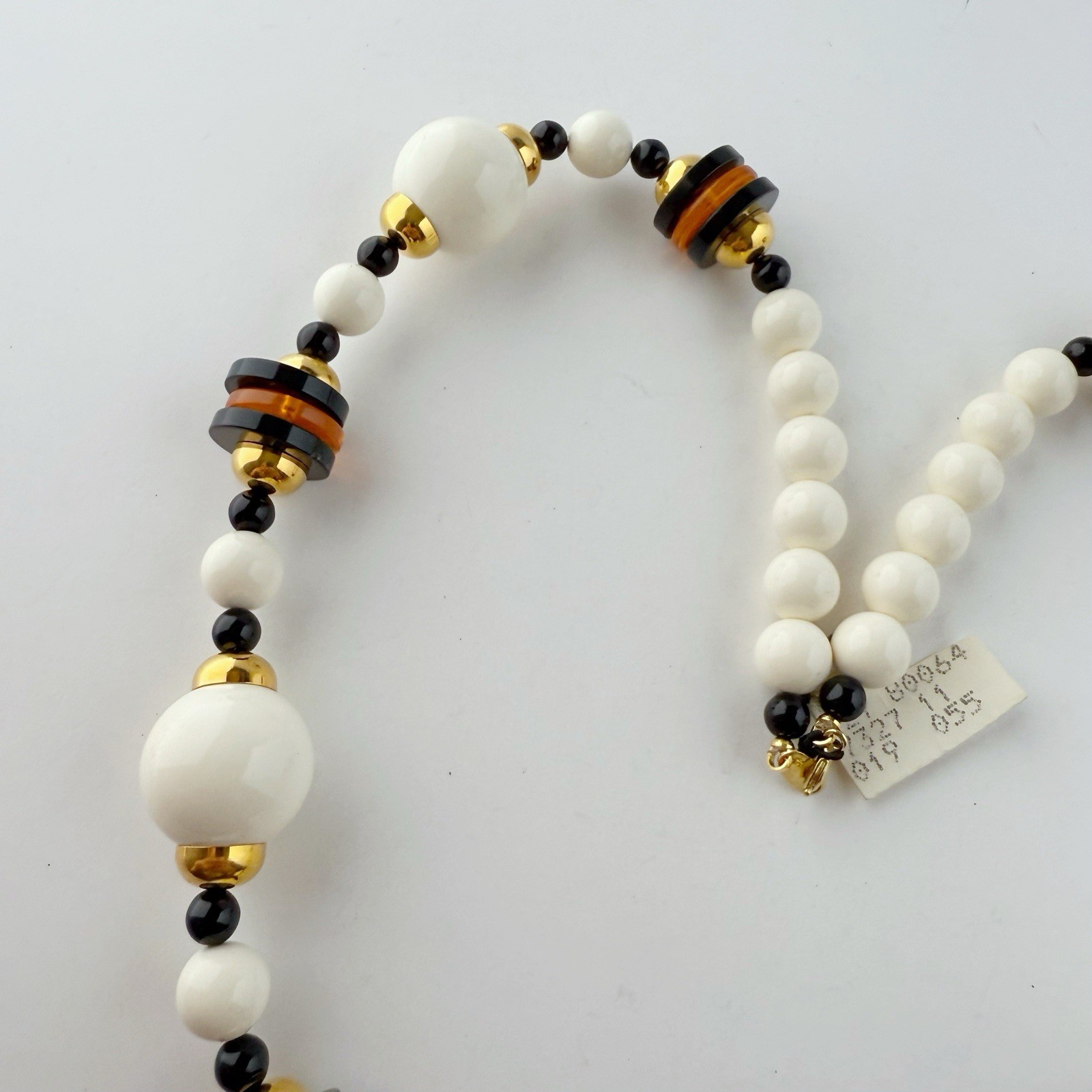Vintage Trifari Cream Black Amber Lucite Resin Beaded Chunky Necklace 25”