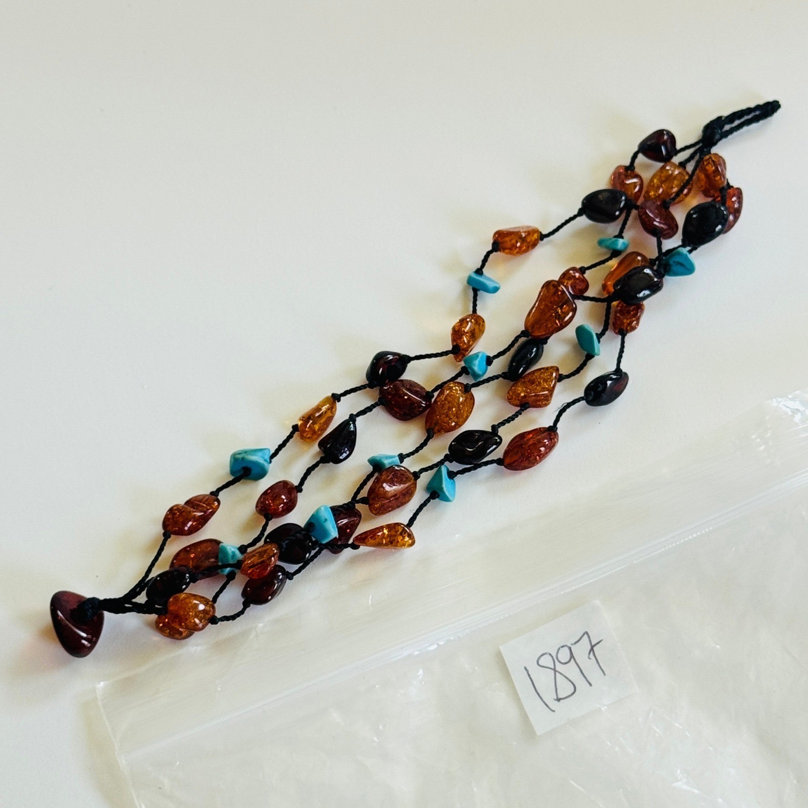 Baltic Amber Turquoise Bracelet multi strand BOHO Genuine Natural Beads 6.5″L