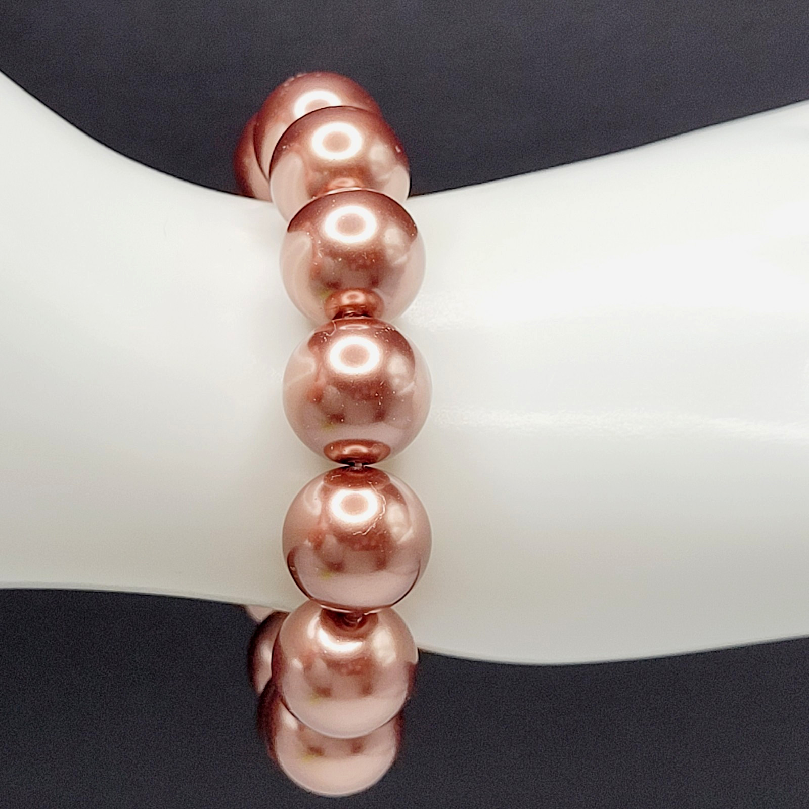 Hematite Chunky Rose Gold Coppery Metallic Hue Round Beaded Stretch Bracelet