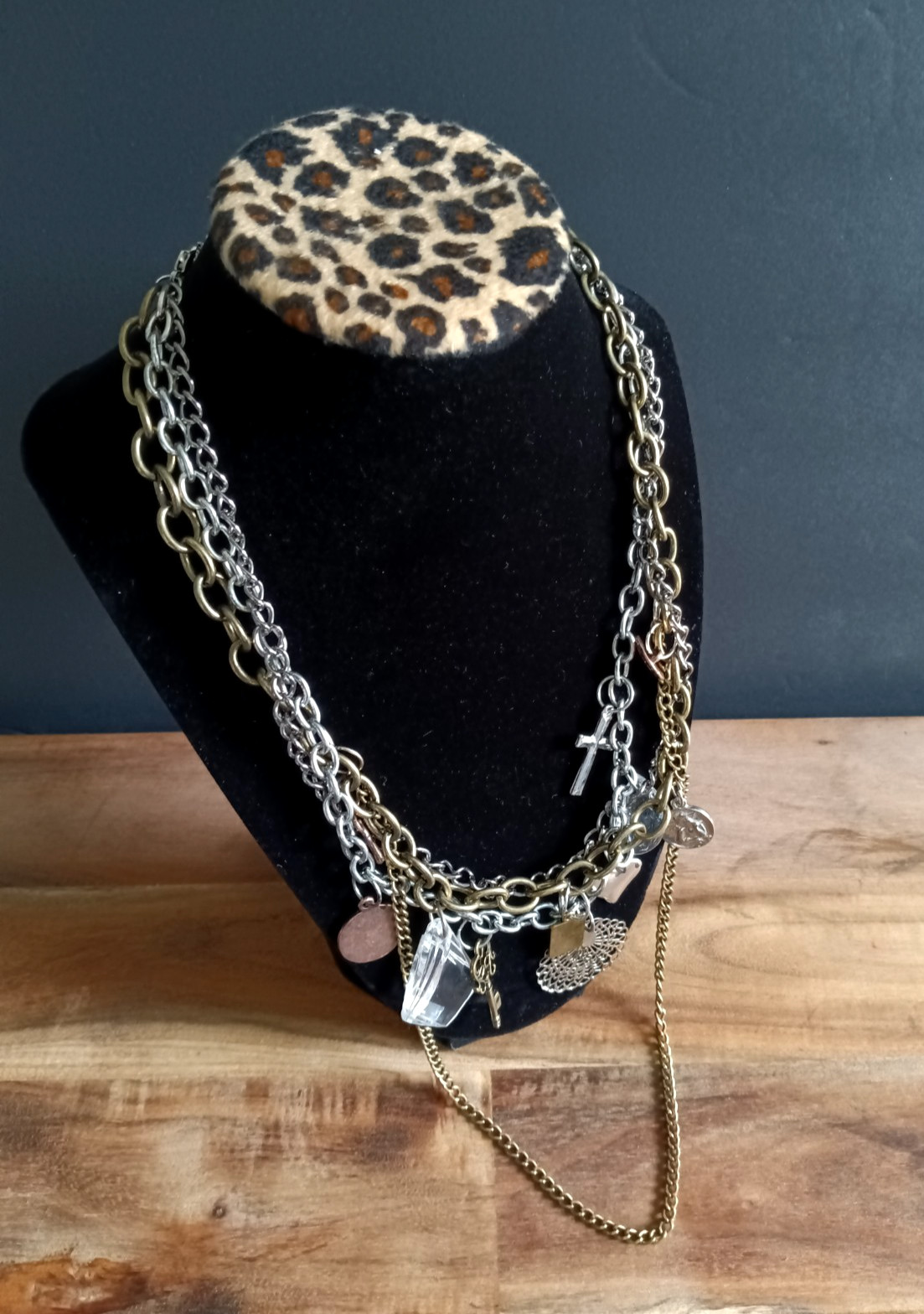 Multi Chain Charm Necklace Mixed Metal Layered Cross Heart Key Charms Y2K